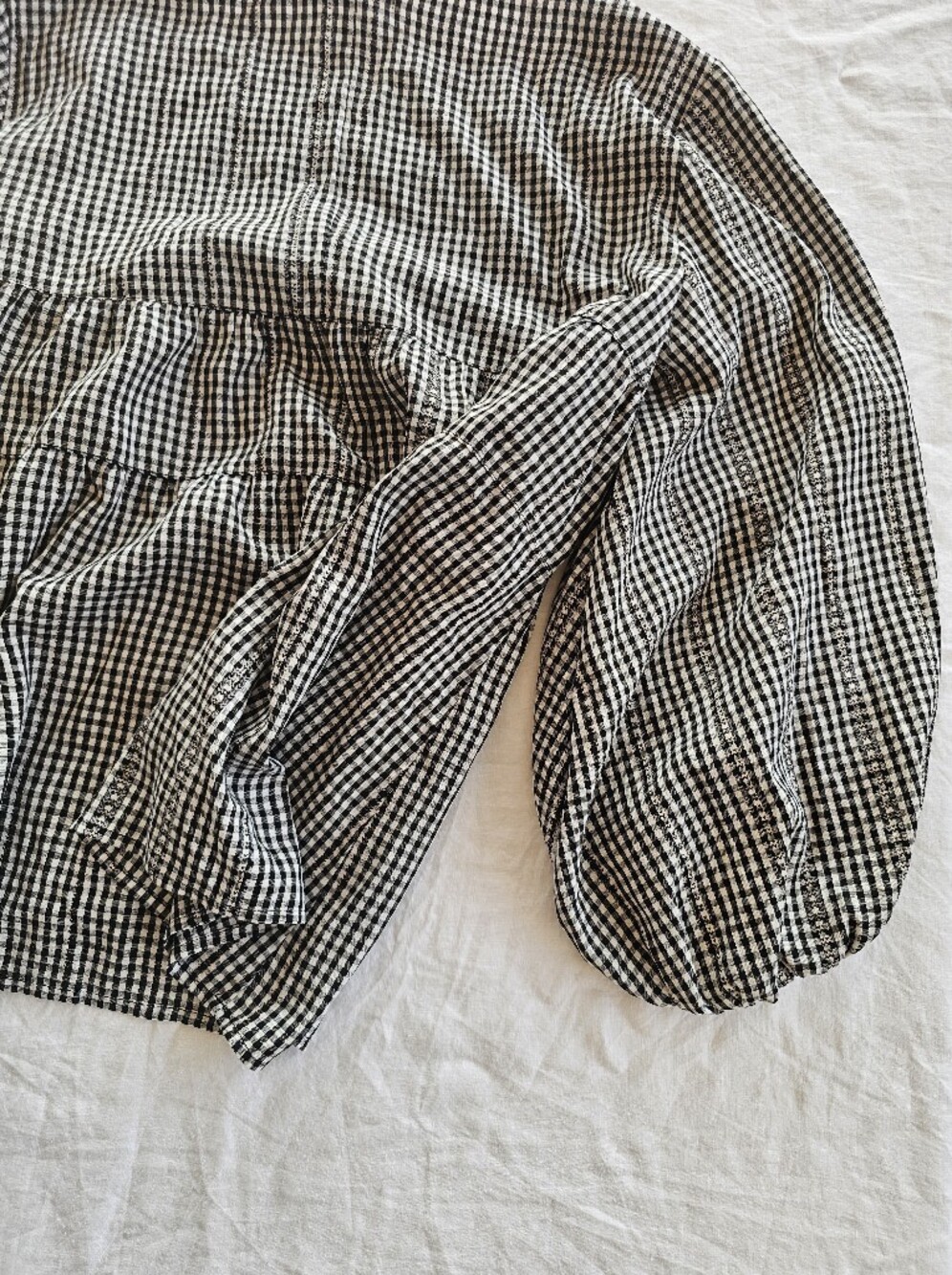 Max Studio Black & White Gingham Peasant Blouse Size XL - Picture 7 of 7